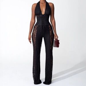 sodah london trouble lace jumpsuit black